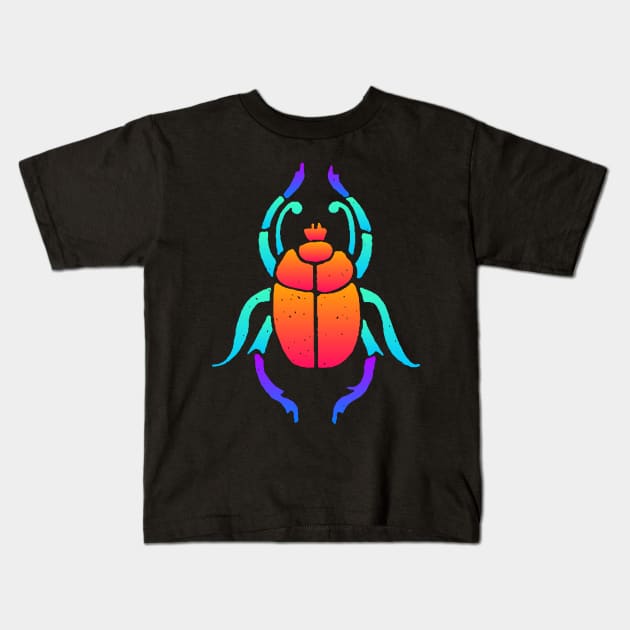 Trippy Psychedelic Rave Scarab Beetle Kids T-Shirt by MeatMan